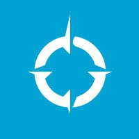 Franklin Covey logo: white compass on see blue background